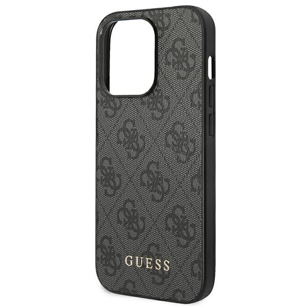 Guess GUHCP14LG4GFGR iPhone 14 Pro grey hard case 4G Metal Gold Logo