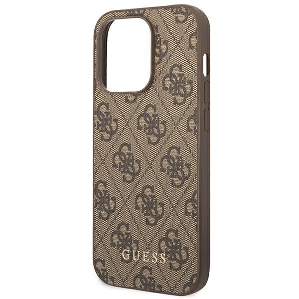 Guess GUHCP14XG4GFBR iPhone 14 Pro Max brown hard case 4G Metal Gold Logo