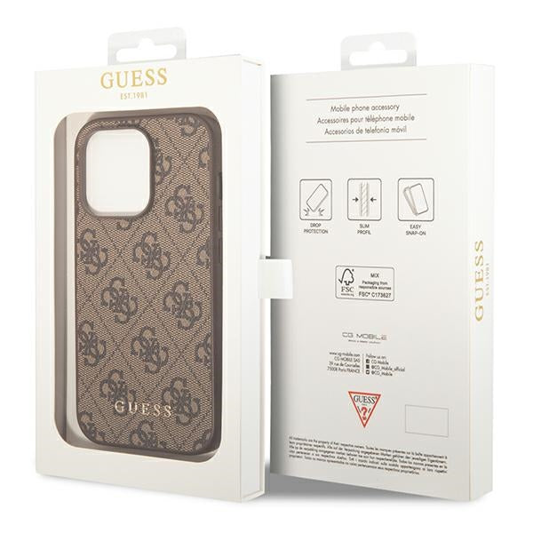 Guess GUHCP14XG4GFBR iPhone 14 Pro Max brown hard case 4G Metal Gold Logo
