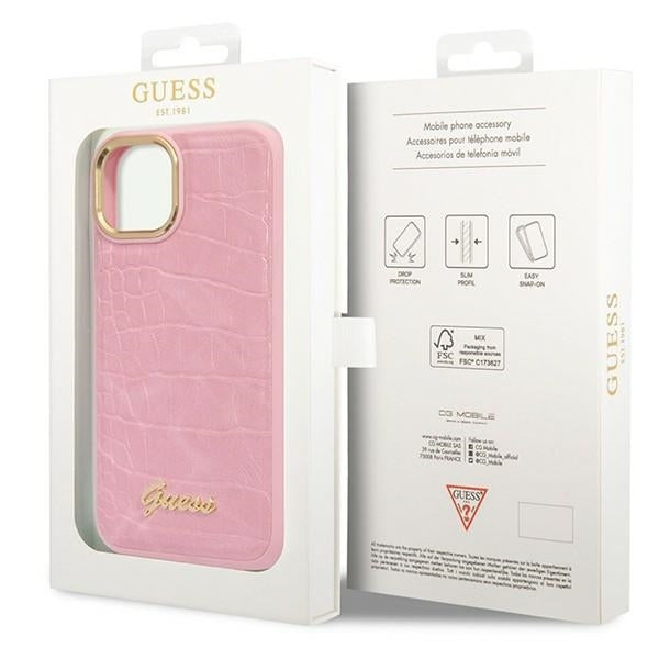 Guess GUHCP14MHGCRHP iPhone 14 Plus pink hardcase Croco Collection