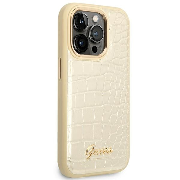 Guess GUHCP14LHGCRHD iPhone 14 Pro Gold hardcase Croco Collection