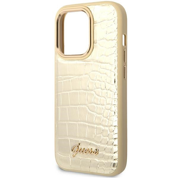 Guess GUHCP14LHGCRHD iPhone 14 Pro Gold hardcase Croco Collection