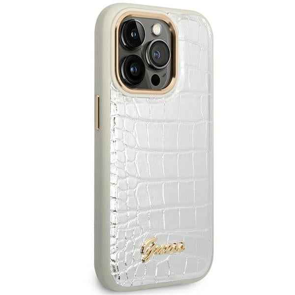 Guess GUHCP14LHGCRHS iPhone 14 Pro Silver hardcase Croco Collection
