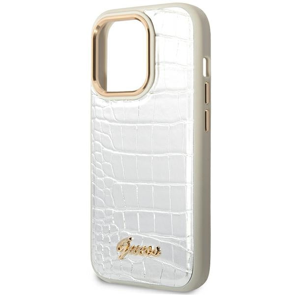 Guess GUHCP14LHGCRHS iPhone 14 Pro Silver hardcase Croco Collection
