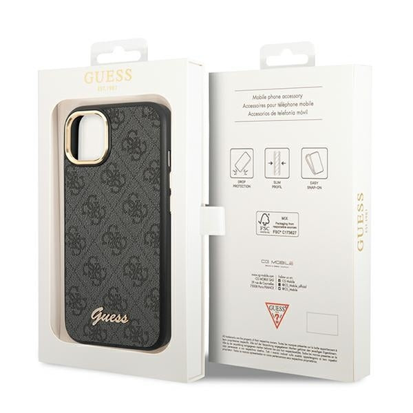 Guess GUHCP14SHG4SHK iPhone 14 / 15 / 13 black hard case 4G Vintage Gold Logo
