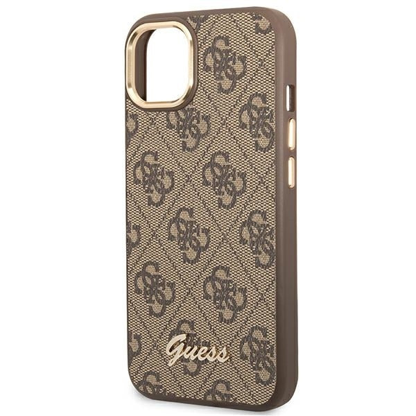 Guess GUHCP14SHG4SHW iPhone 14 / 15 / 13 Brown hard case 4G Vintage PinkLogo