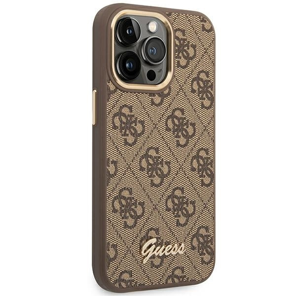 Guess GUHCP14LHG4SHW iPhone 14 Pro brown hard case 4G Vintage Gold Logo