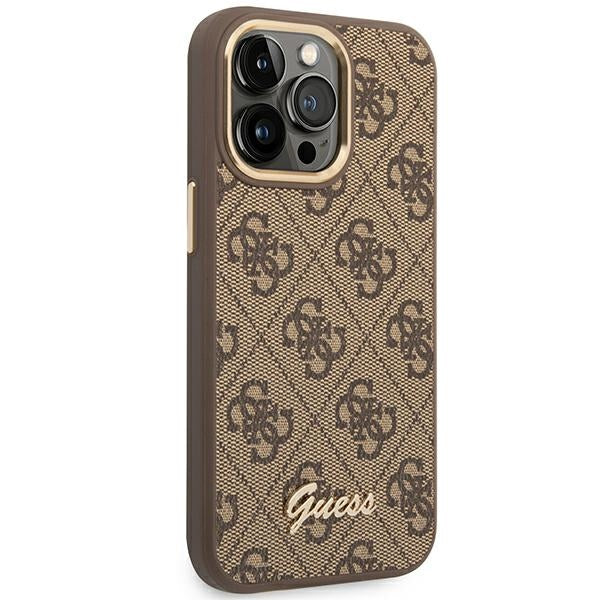 Guess GUHCP14XHG4SHW iPhone 14 Pro Max brown hard case 4G Vintage Gold Logo