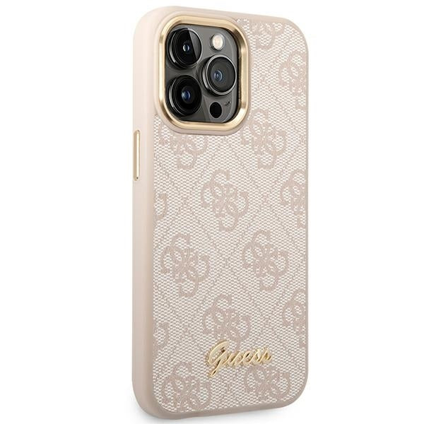 Guess GUHCP14LHG4SHP iPhone 14 Pro pink hard case 4G Vintage Gold Logo