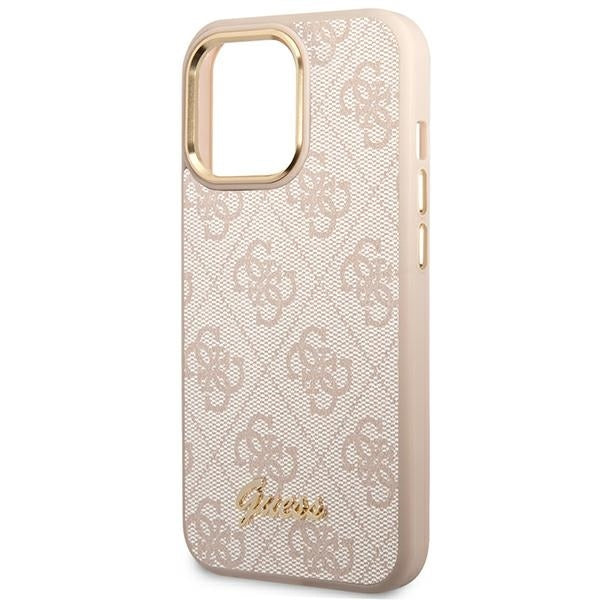 Guess GUHCP14LHG4SHP iPhone 14 Pro pink hard case 4G Vintage Gold Logo