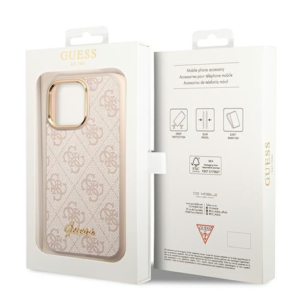 Guess GUHCP14XHG4SHP iPhone 14 Pro Max pink hard case 4G Vintage Gold Logo