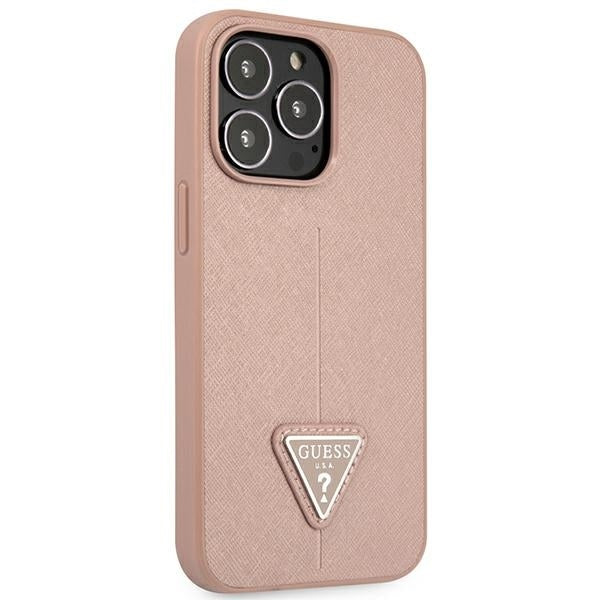 Guess GUHCP14XPSATLP iPhone 14 Pro Max pink hardcase SaffianoTriangle Logo