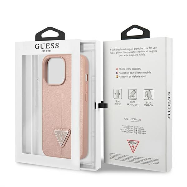 Guess GUHCP14XPSATLP iPhone 14 Pro Max pink hardcase SaffianoTriangle Logo