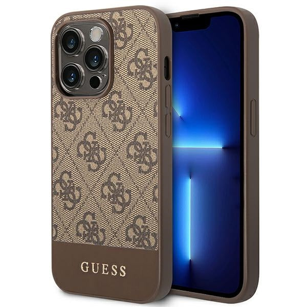 Guess GUHCP14LG4GLBR iPhone 14 Pro brown hard case 4G Stripe Collection