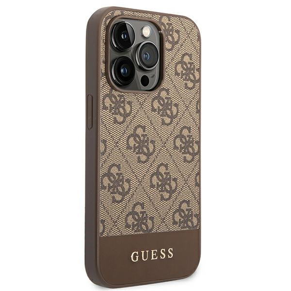 Guess GUHCP14LG4GLBR iPhone 14 Pro brown hard case 4G Stripe Collection