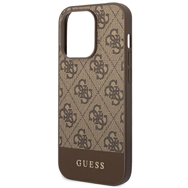 Guess GUHCP14LG4GLBR iPhone 14 Pro brown hard case 4G Stripe Collection