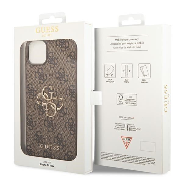 Guess GUHCP14S4GMGBR iPhone 14 / 15 / 13 Brown hardcase 4G Big Metal Logo