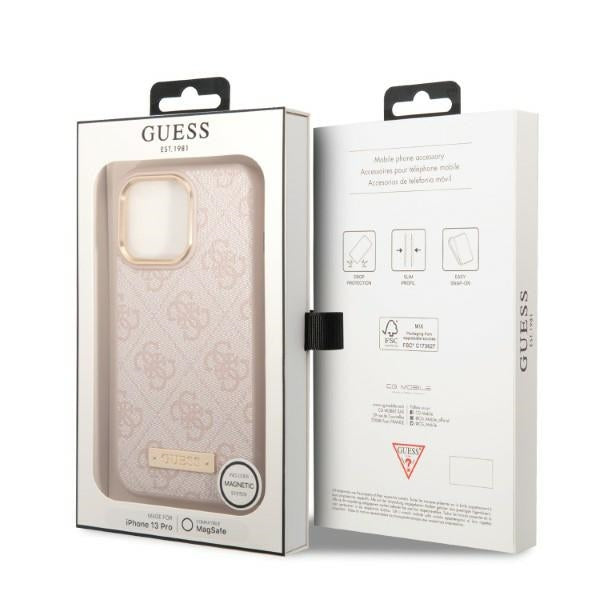 Guess GUHMP13LU4GPRP iPhone 13 Pro / 13 pink hard case 4G Logo Plate MagSafe