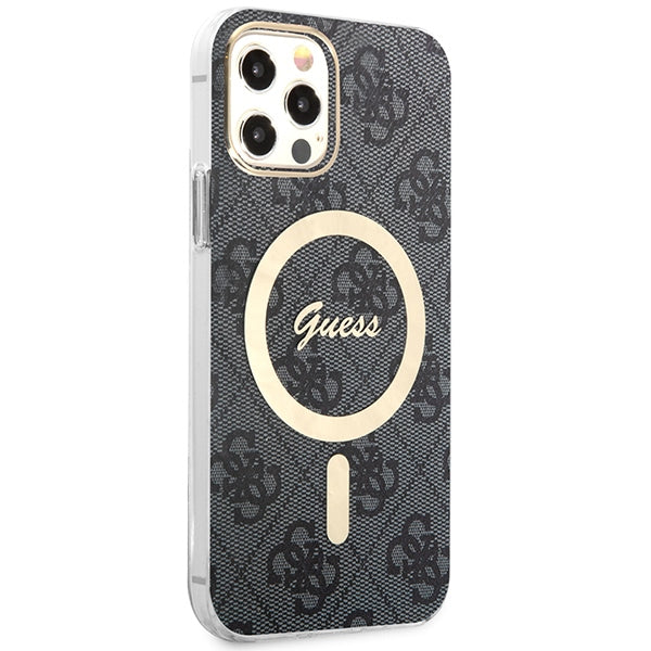 Guess GUBPP12MH4EACSK Case+ Charger iPhone 12/12 Pro black hard case 4G Print MagSafe