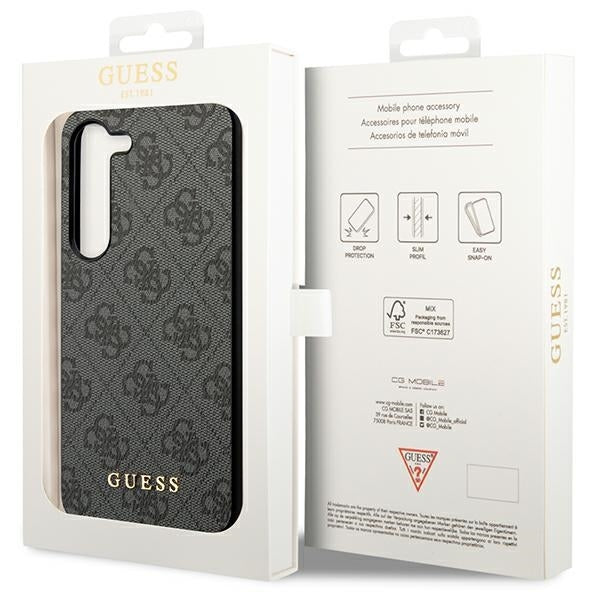 Guess GUHCS23SG4GFGR S23 S911 Grey hardcase 4G Metal Gold Logo