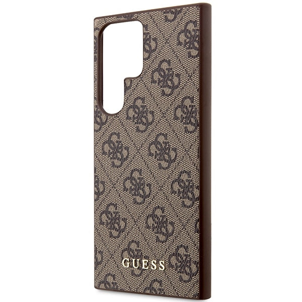 Guess GUHCS23LG4GFBR S23 Ultra S918 brown hard case 4G Metal Gold Logo