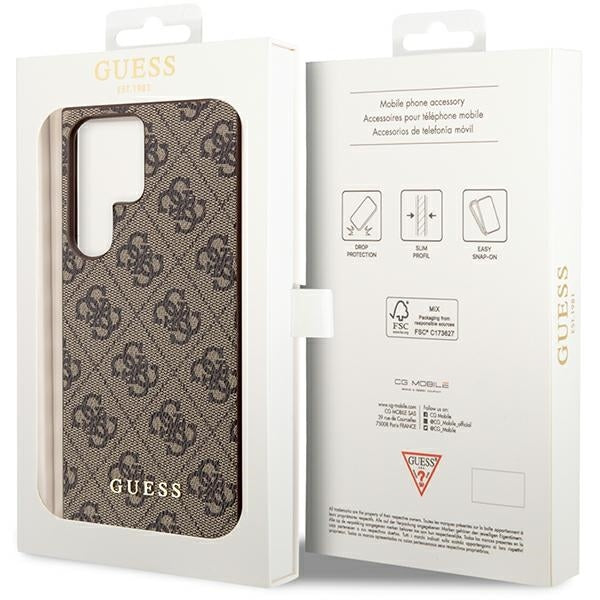 Guess GUHCS23LG4GFBR S23 Ultra S918 brown hard case 4G Metal Gold Logo