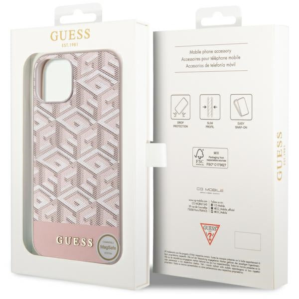 GUESS GUHMP14SHGCFSEP iPhone 14 / 15 / 13 pink hard case GCube Stripes MagSafe