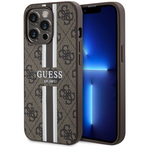 Guess GUHMP13LP4RPSW iPhone 13 Pro brown hardcase 4G Printed Stripes MagSafe