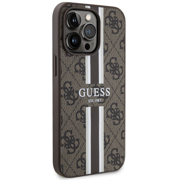 Guess GUHMP13LP4RPSW iPhone 13 Pro brown hardcase 4G Printed Stripes MagSafe