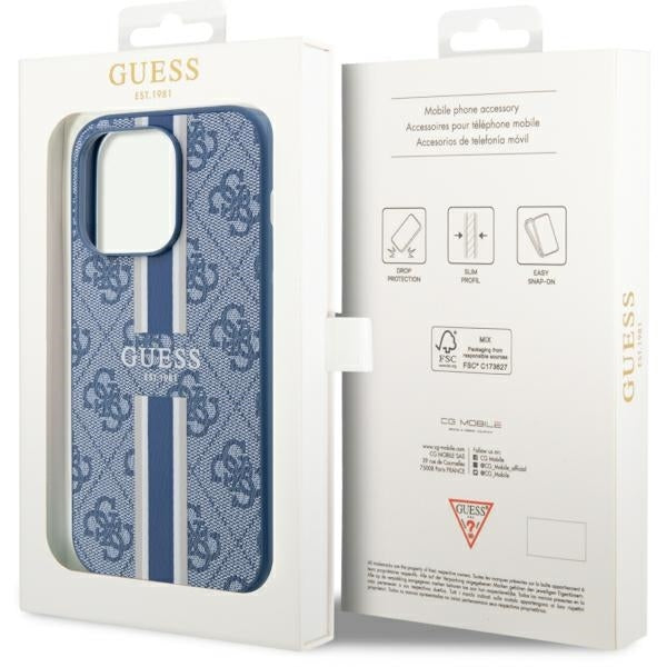 Guess GUHMP14LP4RPSB iPhone 14 Pro blue hardcase 4G Printed Stripes MagSafe