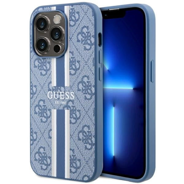 Guess GUHMP14LP4RPSB iPhone 14 Pro blue hardcase 4G Printed Stripes MagSafe