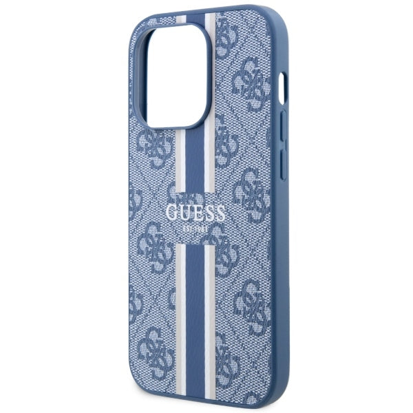 Guess GUHMP14LP4RPSB iPhone 14 Pro blue hardcase 4G Printed Stripes MagSafe