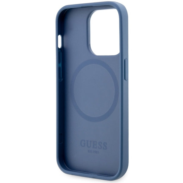 Guess GUHMP14LP4RPSB iPhone 14 Pro blue hardcase 4G Printed Stripes MagSafe