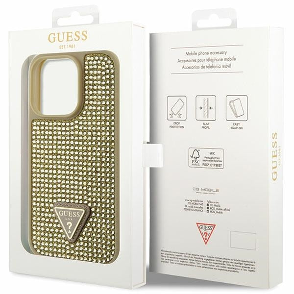 Guess GUHCP16LHDGTPD Hardcase Rhinestone Triangle Logo Gold for iPhone 16 Pro