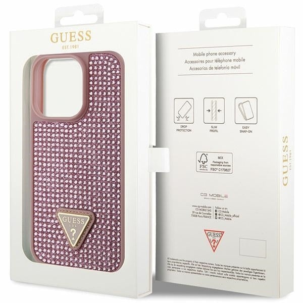 Guess GUHCP16XHDGTPP Hardcase Rhinestone Triangle Logo Pink for iPhone 16 Pro Max