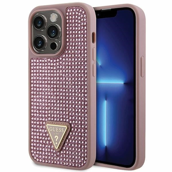 Guess GUHCP14LHDGTPP iPhone 14 Pro pink hardcase Rhinestone Triangle