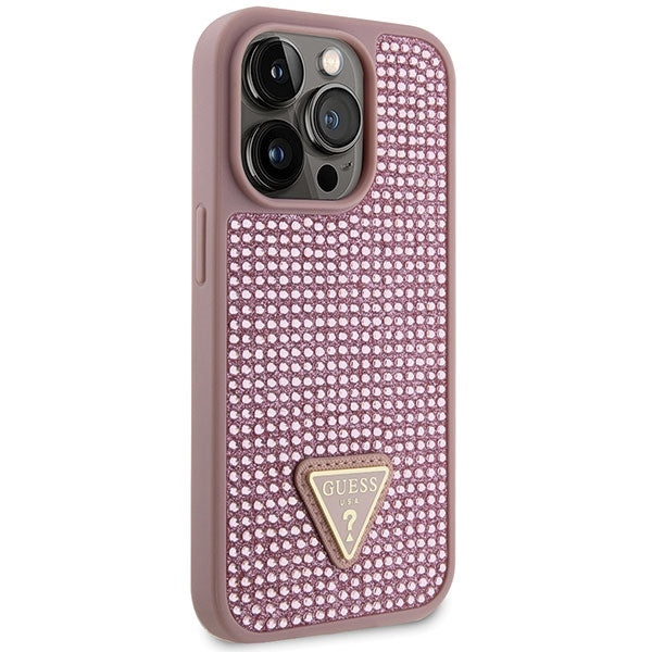 Guess GUHCP14LHDGTPP iPhone 14 Pro pink hardcase Rhinestone Triangle