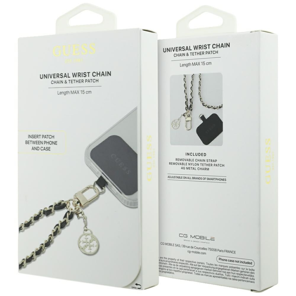 GUESS HDSP PU SAFFIANO CHAIN STRAP W/ 4G CHARM BLACK