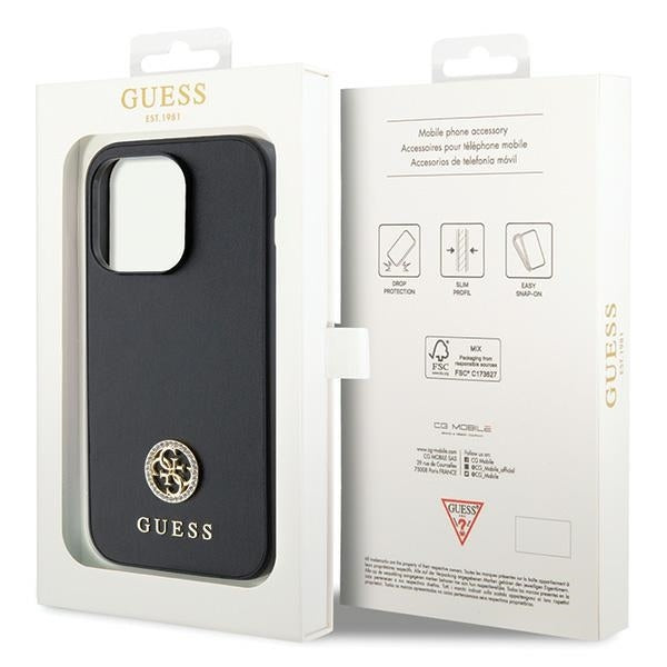 Guess GUHCP13LPS4DGPK iPhone 13 Pro black hardcase Strass Metal Logo