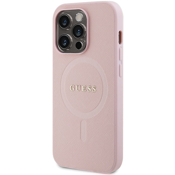 Guess GUHMP14LPSAHMCP iPhone 14 Pro pink hardcase Saffiano MagSafe