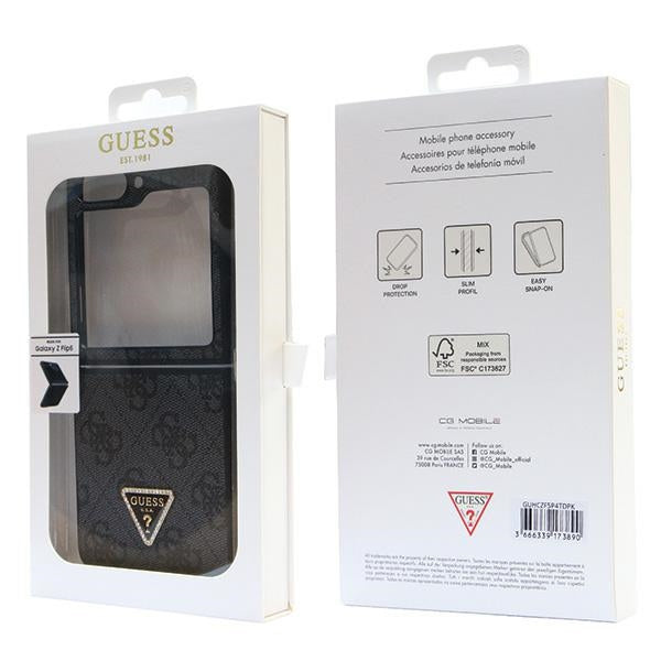 Guess GUHCZF5P4TDPK Galaxy F731 Z Flip5 black hardcase Leather 4G Diamond Triangle