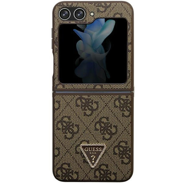 Guess GUHCZF5P4TDPW Galaxy F731 Z Flip5 brouwn hardcase Leather 4G Triangle Strass