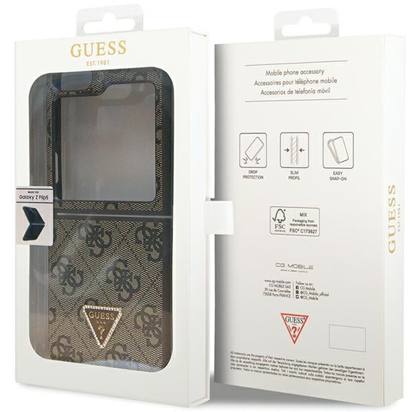 Guess GUHCZF5P4TDPW Galaxy F731 Z Flip5 brouwn hardcase Leather 4G Triangle Strass