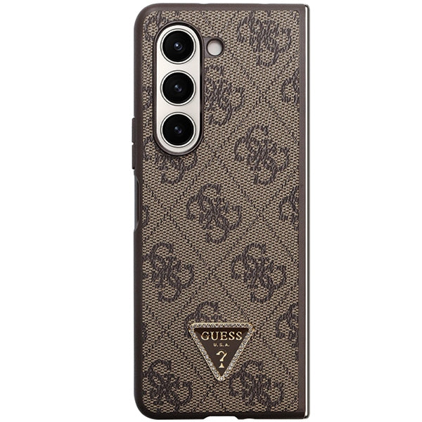 Guess GUHCZFD5P4TDPW Galaxy F946 Z Fold5 brown hardcase Leather 4G Triangle Strass