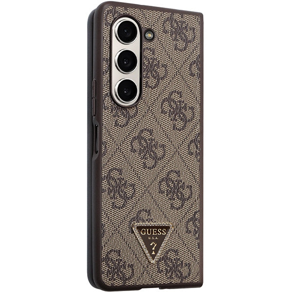 Guess GUHCZFD5P4TDPW Galaxy F946 Z Fold5 brown hardcase Leather 4G Triangle Strass