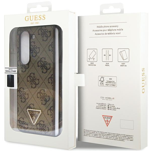 Guess GUHCZFD5P4TDPW Galaxy F946 Z Fold5 brown hardcase Leather 4G Triangle Strass