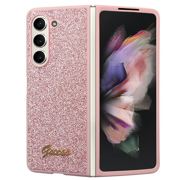 Guess GUHCZFD5HGGSHP F946 Z Fold5 pink hardcase Glitter Script