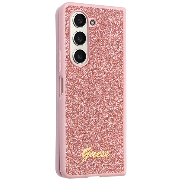 Guess GUHCZFD5HGGSHP F946 Z Fold5 pink hardcase Glitter Script