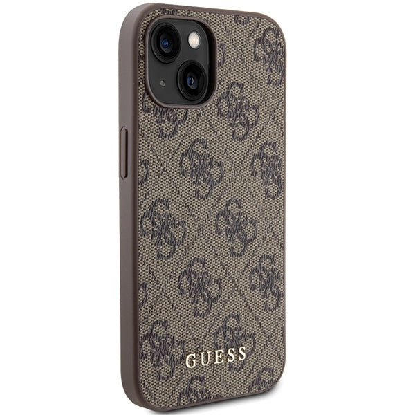 Guess GUHCP15SG4GFBR iPhone 15 / 14 / 13 brown hard case 4G Metal Gold Logo