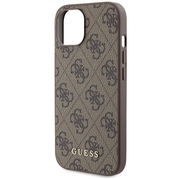 Guess GUHCP15SG4GFBR iPhone 15 / 14 / 13 brown hard case 4G Metal Gold Logo